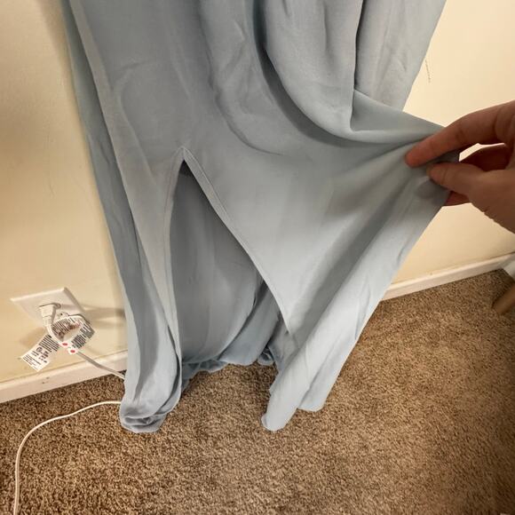 Show Me Your Mumu Heather Halter Dress Steel Blue NWT Size 2XL Chiffon Slit - Picture 5 of 10